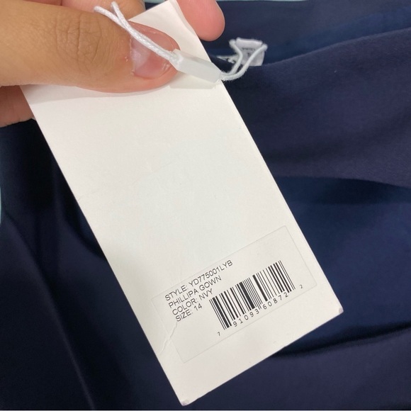 Likely Phillipa Gown Maxi Sleeveless Navy Blue Tie Back Slit Sz 14 - Picture 5 of 5